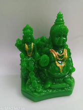 Green polyresin Ganesh idol, 10 cm height - Indian Lakshmi Kubera statue on display
